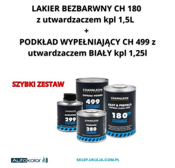 Lakier bezbarwny 180 1,5l + Podkład wypełniający 499 1,25l BIAŁY