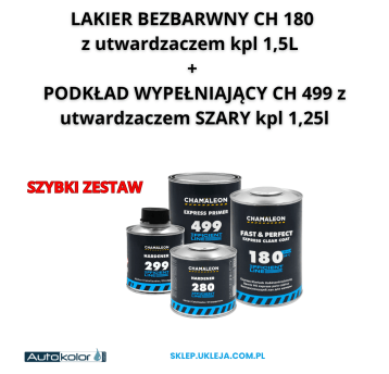 Lakier bezbarwny 180 1,5l + Podkład wypełniający 499 1,25l SZARY